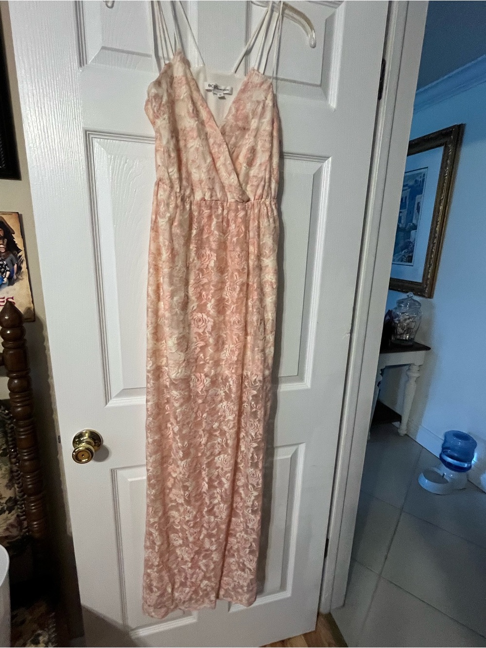 Women's Blush Lace Maxi Slip Dress - Strappy V-Neck BCBG Generation